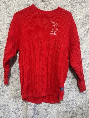 Disneyland Red Cable-Knit Crewneck Sweater with Embroidered D